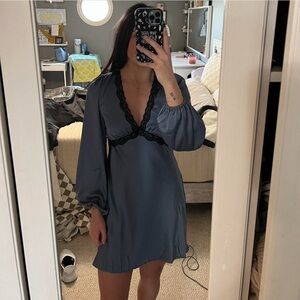 Le Lis Charcoal and Black Lace Chemise